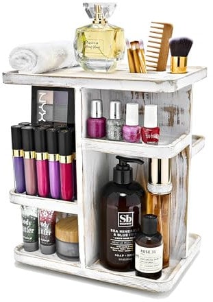 Sorbus 360° Cosmetic Organizer, Wood Multi-Function Storage Carousel for Makeup, Toiletries, and More — Great for Vanity, Desk, Bathroom, Bedroom, Closet, Kitchen (Grey Wood)