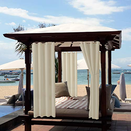 ele ELEOPTION Rideaux d'extérieur Hydrofuges, Protection Anti-UV avec œillets, pour Jardin, Cour, Balcon, Blanc Cassé, 2 Pièces / 132 X 275cm