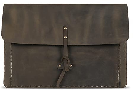 Londo OTTO508 Real Grain Leather MacBook Pro Case with Front Pocket & Flap Closure (Olive, 15-16 Inches)