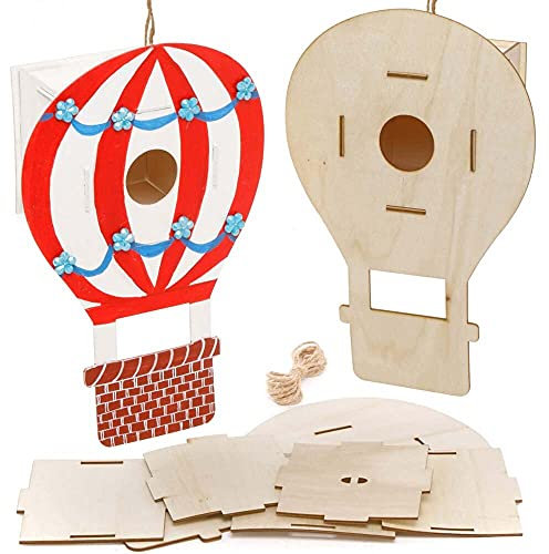 Baker Ross FE377 Vogelhaus-Set aus Holz, Heißluftballon-Vogelhäuser zum Bemalen und Dekorieren für Kinder, Holzhandwerk, Kunst- und Handwerksprojekte oder Gartenprojekte, 2 Stück