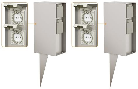 ledscom.de 2 Stück Garten-Steckdosen-Säule POMI mit Erdspieß für außen, IP44, 4-Fach, Edelstahl, eckig, 23cm