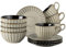 MÄSER 931965 Serie Confino Geschirr Set für 4 Personen im modernen Vintage Look, 12-teiliges Frühstücksgeschirr Service aus Keramik in Beige mit schwarzen Akzenten, Steinzeug