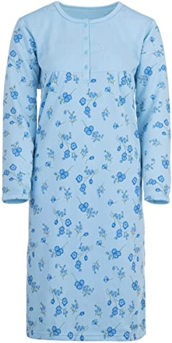 Zeitlos Thermo Nachthemd Blumen mit Stickerei Damen Langarm Knopfleiste M-2XL