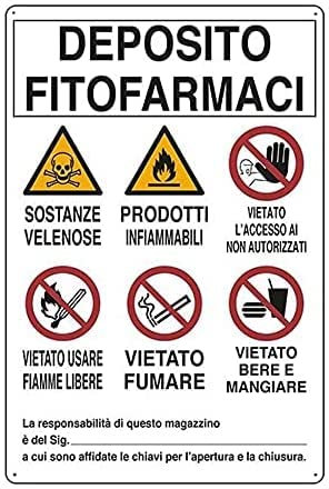 NEW CARTELLO SEGNALETICO - deposito fitofarmaci - Adesivo Extra Resistente, Pannello in Forex, Pannello In Alluminio (Adesivo 30x42)