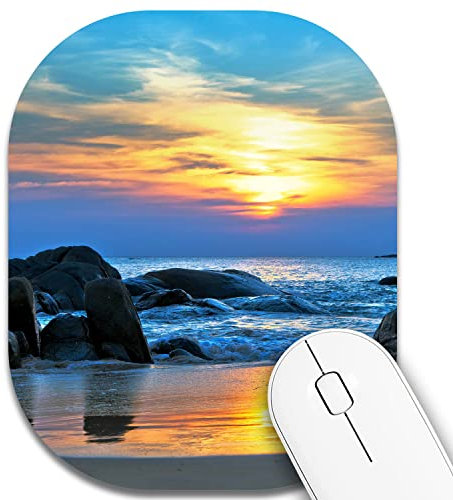Small Mouse Pad，Mini Mouse Pad 6 x 7 Inch，for Laptop Keyboard Tray Wireless Mouse Home Office Travel，with Non-Slip Rubber Base, Waterproof Mouse Mat，Seaside Sunset