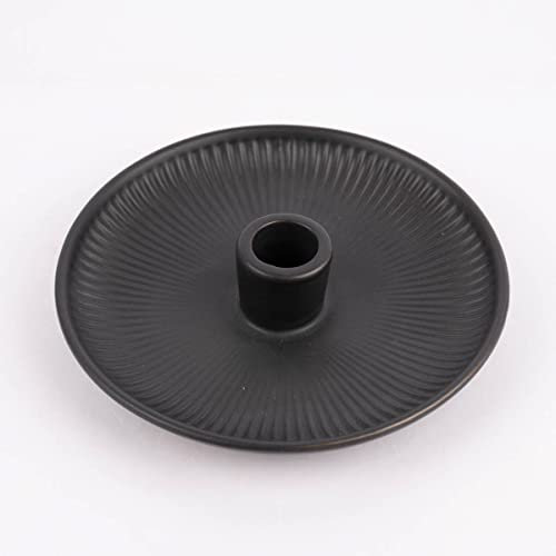 Rico Design Kerzenhalter für Stabkerzen Schale mit Rillen Porzellan matt schwarz 3,5x15,5cm