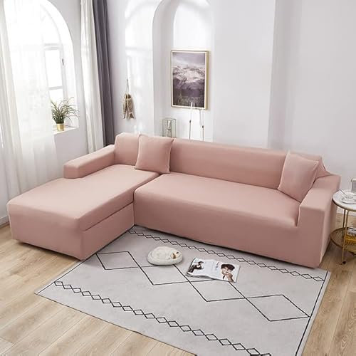 GOOMBIRA Elastische einfarbige weiße Sofabezüge für Wohnzimmer-Eckcouch-Bezüge L-förmige Chaiselongue-Stuhlbezüge 1/2/3/4-Sitzer-Flesh Pink, 3-Sitzer und 3-Sitzer