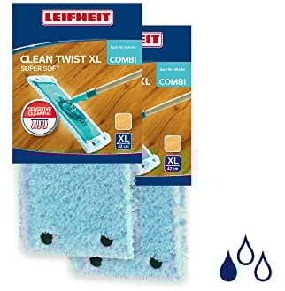 Leifheit 2er Set Wischbezug Clean Twist XL super Soft 42 cm für Sensible Böden, Ersatzbezug mit Spezialfasern, Wischer Ersatzbezug für minimale Wasseraufnahme, ideal für Parkett, Laminat und Kork