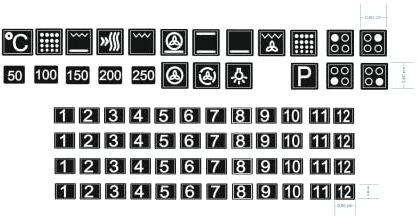 Herd Symbol Aufkleber Set für Herd Kennzeichnung Beschriftung (RPt32) (6mm schwarzer Hintergrund und weiße Zeichen)