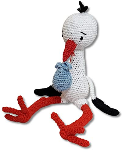 Handgemachter gehäkelter Storch aus Wolle, liebevolle Deko & Geschenk zur Geburt, Babyparty oder Taufe