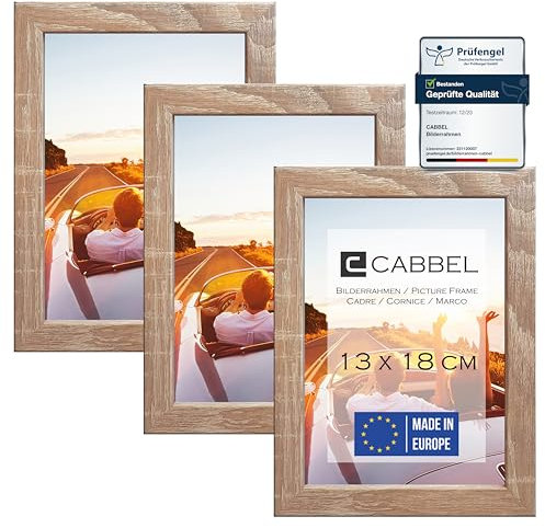 CABBEL Lot de 3 cadres photo 13x18 MDF cadre en bois avec verre acrylique incassable en moka clair