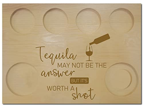 CREATCABIN Tequila Board Shot Glasses Holder with Salt Rim Shot Glass Set Wooden Serving Tray Wine Holder for Bar Restaurant Party Family Dinner Gathering Men Women Gifts 9.84 x 7.09 Inch