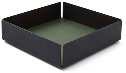 eglooh - Dafne - Svuotatasche Design Moderno Acciaio Nero Opaco - Fondo Interno in Vera Pelle Verde - Organizer Scrivania, Vassoio Portaoggetti - cm 14,5 x 14,5 x H.4 - Made in Italy