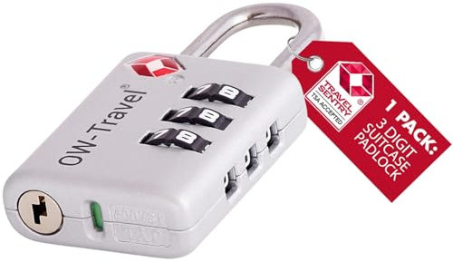 OW-Travel Candado Maleta TSA: Indicator De Alerta Abierta. Candado numerico 3 Digitos. Candado Combinacion Taquilla. Candados para Mochilas. Candado Taquilla Gimnasio. Candado Seguridad Plata 1
