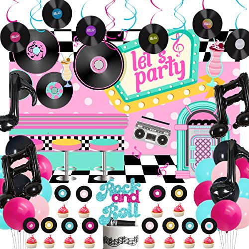Party der 50er. Rockparties der 1950er jahre. Wir dekorieren party im hintergrund Von rocker-cupcakes mit springpapier aufkleber. Wir lassen die party der 1950er jahre an die wand heften