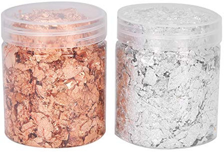 2 Flaschen Blatt Flocken Roségold Silber 10g Ungenießbare Imitation Gold Metallische Folien Flocken Blattgold für Harz, Nägel, Malerei, DIY Basteln Dekoration, Schmuck Herstellung