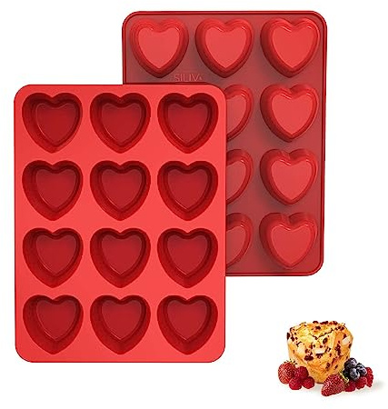 SILIVO 2 Pack Heart Shaped Cupcake Pan, Nonstick Heart Shaped Muffin Pans