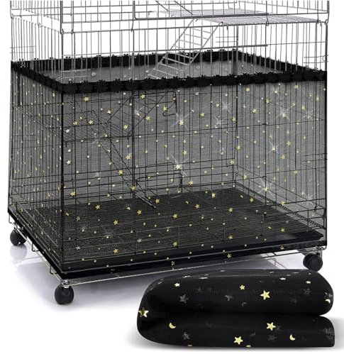 PLABBDPL Einstellbar Vogelkäfig Abdeckung, Extra Groß Vogelkäfig Samenfänger, Papageien Kordelzug Vogelfutter Kleintiere Netz, Abdeckung Rock Bewachen für Runde Quadratische Käfige（Schwarz）