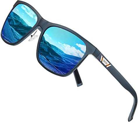 DUCO Polarisiert Sonnenbrille für Herren mit UV400 Schutz Retro Rechteckig Rahmen Ultraleichte Metallrahmen Brillengläser Fahrerbrille Sportsonnenbrille 3029H (Blau Rahmen Revo Blau Linse)