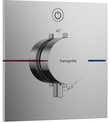 hansgrohe ShowerSelect Comfort E, termostato empotrado , grifo con botón de seguridad (SafetyStop) a 40 °C, termostato rectangular para ducha y bañera, mezclador para 1 función, cromo