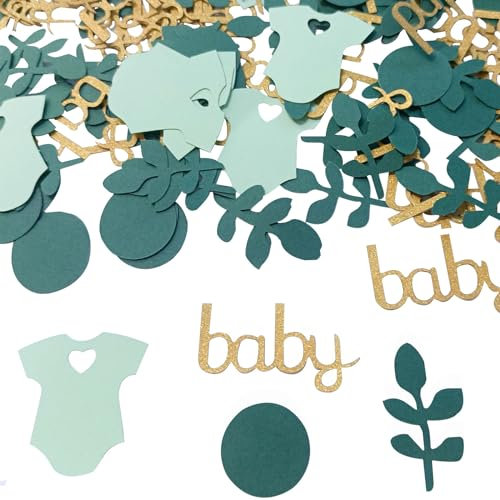 ALEGRE® Babyparty Deko Konfetti Grün, 100 Stück Baby Party Dekoration, Confetti Babyshowerparty Deko, Konfetti Gold Baby Deko Babyparty Streudeko, Gender Reveal Tischdeko, Baby Shower Deko Boy, Girl