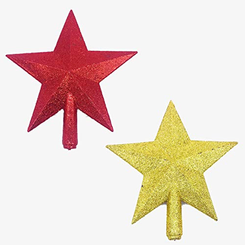 6 Inches Glittered Mini Star Christmas Tree Topper Star Treetop for Holiday Small Christmas Tree Ornaments, Gold and Red (2 Pack)