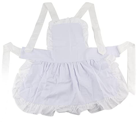 VIFERR Küchenschürze für Damen, Schlafzimmer, Rüschensaum aus Baumwolle, Köche, Damen, Kochen, Backen, Waschen, Kostüm, Schlafzimmer, Küchenzubehör, Weiß
