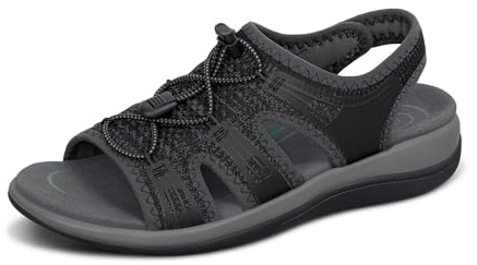 Orthofeet Damen orthopädischer Sandalen Style mit gewebtem Obermaterial in Schwarz Maui Sandale, Größe 39.5