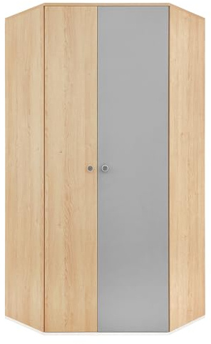 Lomadox Eckkleiderschrank Kleiderschrank Schrank Kinderzimmer Jugendzimmer, Eiche mit grau