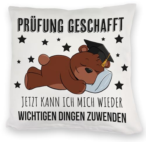 speecheese Schlafender Bär mit Doktorhut Kuschelkissen mit Spruch Prüfung bestanden Abschlussbär Kuschelkissen Braunbär zum Entspannen nach Abitur und Schule