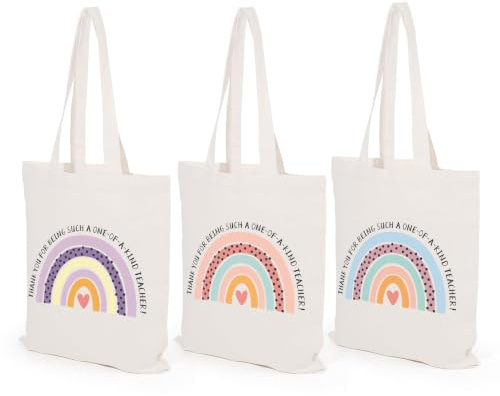 TYL&TYS 3Pcs Teacher Appreciation Gifts -Teacher Gifts, Rainbow Tote Canvas Bags for Women, Reusable Shopping Bags for School Supply, Graduation & Thanksgiving Presents