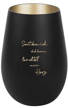 Der-Porzellan-Laden Windlicht mit Gravur Seitdem ich Dich kenne leuchtet Mein Herz, Schwarz Gold, Teelichthalter aus Glas mit Spruch, Tischdeko modern