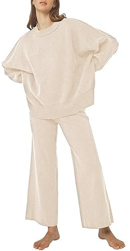 Viottiset Damen 2-Teilige Lounge Sets Übergröße Homewear Langarm Top Loungewear Outfits Jogginganzug Aprikose M