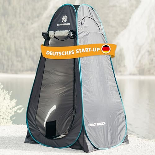 NATURBUMMLER Duschzelt Pop-Up [Privacy Protec+] wasserdicht & Blickdicht mit 5 Taschen & Boden (1,9  m Stehhöhe) – mobiles Toilettenzelt Umkleidezelt Sichtschutz für Camping Strand Outdoor