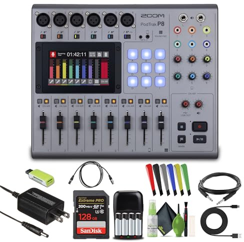 Zoom PodTrak P8 - Registratore podcast alimentato a batteria | Per podcasting e interviste | 6 ingressi microfonici | 6 uscite per cuffie | 9 pad audio | Editing integrato