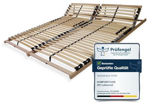 Sleepneo Lattenrost 180x200, Kopfteil verstellbar, Ergonomischer 7-Zonen-Lattenrost, Buchenholz, 28 Latten, Selbstmontage, hohe Traglast bis 150Kg