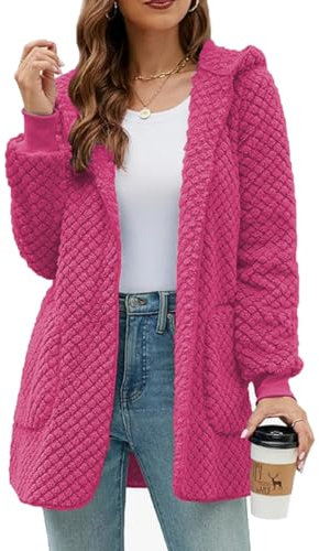 ABYOVRT Veste Polaire Femme Chaude Sweats Manteau Manches Longues Laine épais Automne Hiver Chaud Outecoat Blousons Hooded Coat Longue Cardigan Casual Mode Peluche Veste Parka Hoodie,Rose,XXL