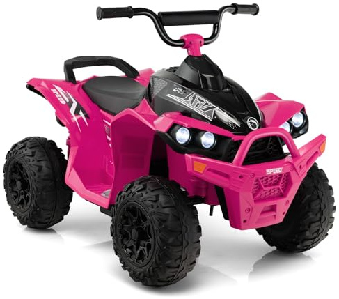 GYMAX Quad Elettrico per Bambini 12V, ATV Batteria con Velocità Alta/Bassa, Avanti/Indietro, Clacson, Musica, Fari a LED, Quadriciclo Motorizzato Giocattolo per Ragazzi dai 3 agli 8 Anni (Rosa)