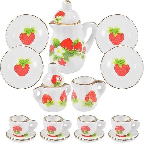 15pcs Puppenhaus Zubehör,Puppengeschirr Porzellan,Puppenhaus Möbel Miniatur Teeservice Set, Miniatur Möbel Miniatur Porzellan Teeservice Geschirr Miniatur Teeservice Set Puppenhaus Dekor