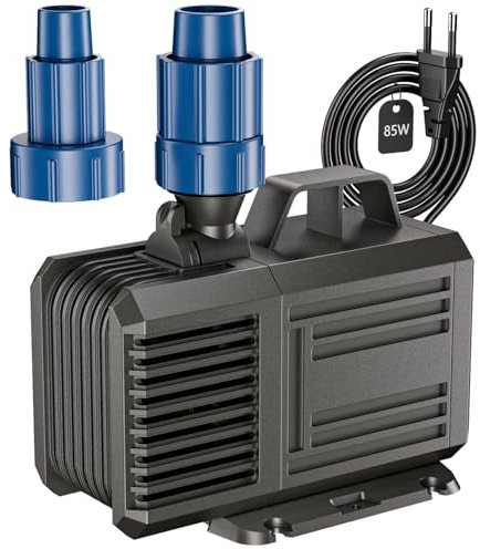 Pompa Acquario 4800L/H (MAX) 85W Pompa ad Immersione, Anfibio Pompa Laghetto con 2 Ugelli, Pompa Sommersa per Stagni, Giardini Rocciosi, Giardini, Pompa Acqua Altezza massima di sollevamento 3.8 m
