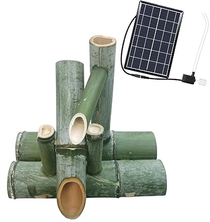 Kit de fontaine à eau solaire en bambou, fontaine autoportante en bambou zen avec pompe solaire, fontaine à eau extérieure alimentée à l'énergie solaire pour une utilisation intérieure/extérieure