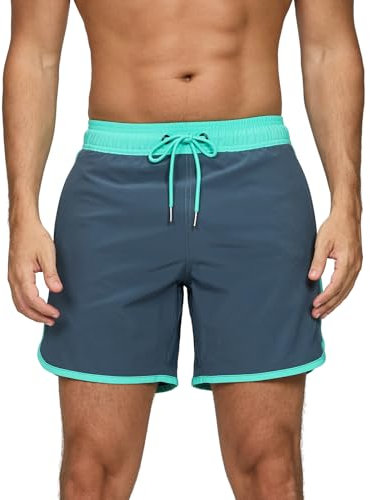 EDOTON Shorts de Bain Homme Maillot de Bain pour Homme Short de Plage à Séchage Rapide avec Réglable et Poches Surf Short uni Imprimé (Gris Vert lac,EU L)