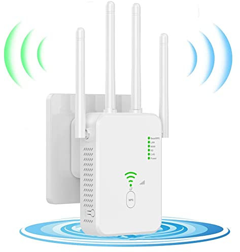 2025 1200Mbit/s WLAN Verstärker, WLAN Repeater Dual Band Verstärker Signalverstärker mit 1 LAN Port, 1 WAN Port, WPS,3dBi x4 Antennen kompatibel zu Allen Geräten