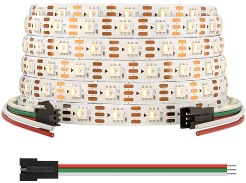 BTF-LIGHTING SK6812 RGBW IC 4in1 LED-Streifen Individuell Adressierbarer DC12V 5M 60LEDs/m 5050SMD RGB+Warmweiß 3000K 4 farbe in 1 Weiß PCB Traumfarbe Flexibel IP65 für DIY Dekoration(nur Streifen)