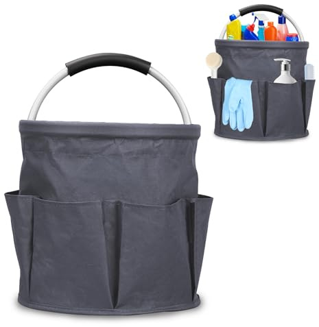 Tefola Cleaning Caddy Organiser, Cleaning Bucket Organiser with Handle, Foldable Cleaning Bag, Portable Multi Pocket Large Capacity Cleaning Caddy Bag for Home Car Garden Camping Washing (Dark gray)