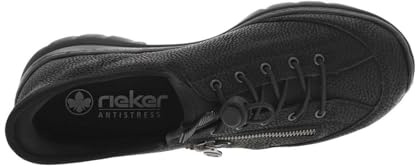 RIEKER® Schwarze Laufschuhe mit niedrigem Keilabsatz und runden elastischen Schnürsenkeln