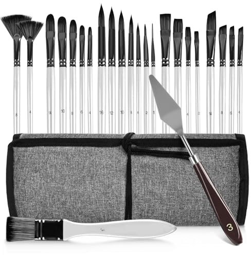 CEOTIS Art Paint Brush Set, 24Pcs Professional Synthetic Acrylic Paint Brushes, Craft Paint Brushes for Acrylic Painting, Oil, Watercolour, Gouache, Art Supplies for Artists， Beginners ，Adults， Kids