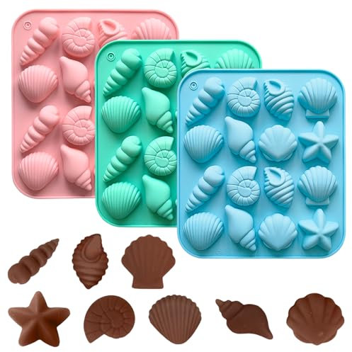 Diyxisk Meerestiere Gießformen Silikon, 3 Stücke Seesternschale Schokoladenform Silikon, 3D Meerestiere Silikonform Frühling, Thema Silikonform Tiere, für Kuchen, Pralinen, Bonbons, Eisgelee