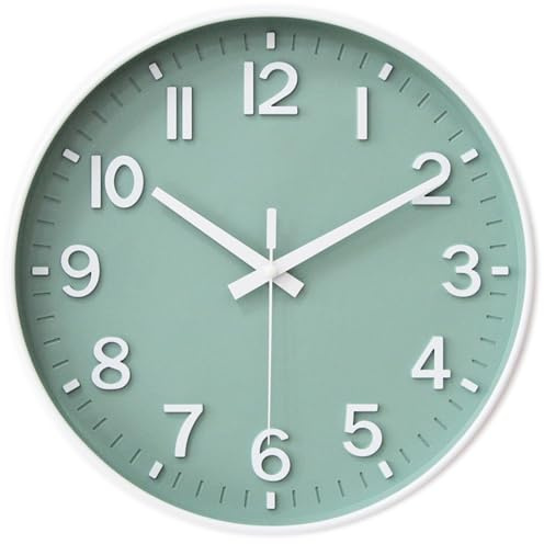 25cm Lautlos Wanduhr ohne Ticken Schleichende Sekunde mit Arabisch Ziffer | für Büro, Klassenzimmer, Zuhause, Wohnzimmer, Schlafzimmer(Grün,25CM)