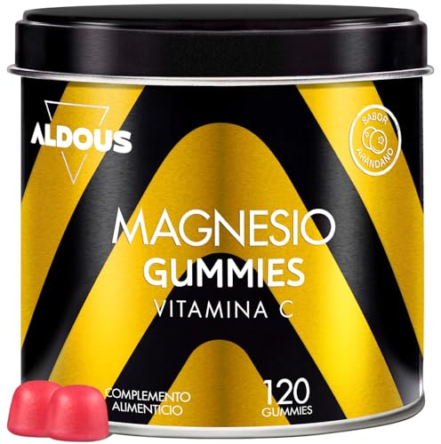 Citrato de Magnesio Gominolas 1340mg Vitamina C 45mg - Magnesio Puro 225 mg | 120 Gummies Arandanos - Sabor a Arandano - Vitaminas para el cansancio y la fatiga - Músculos y Huesos - Vegano - ALDOUS
